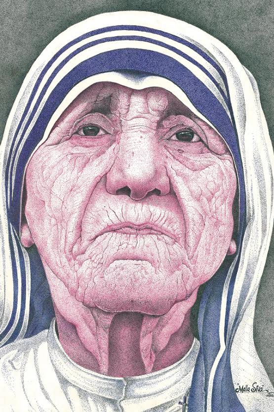 ‘MOTHER TERESA PORTRAIT MADE BY ‘DOT RENDERING TECHNIQUE’