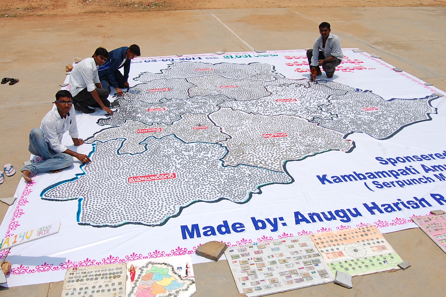 TELANGANA MAP COVERED BY INDIAN ANCIENT CURRENCY COINS