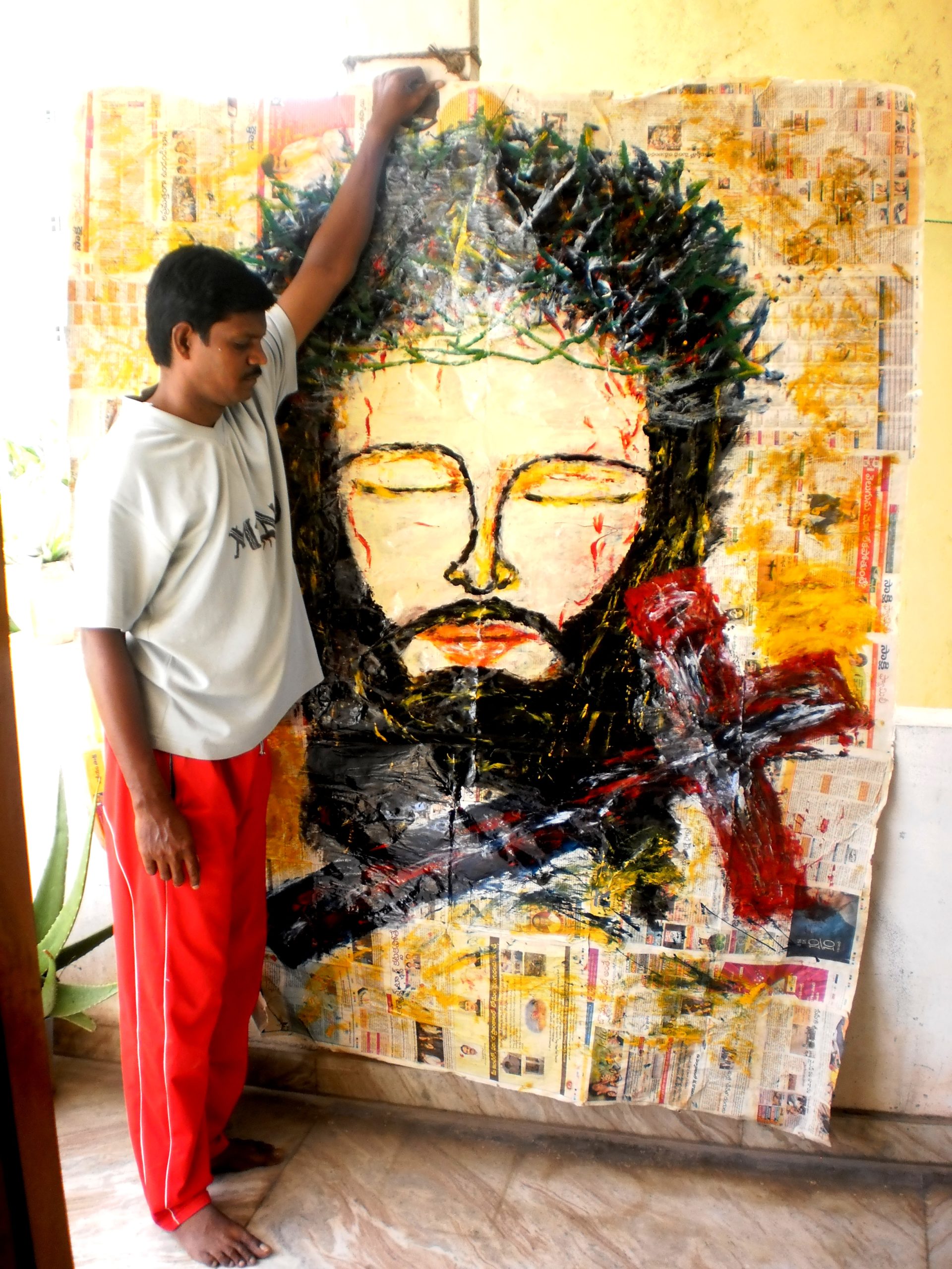 PAINTING WITH FINGERS  – BY USING OF WASTE NEWS PAPERS