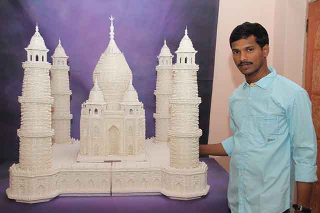 INDIAN MONUMENT TAJMAHAL MADE WITH EAR BUDS