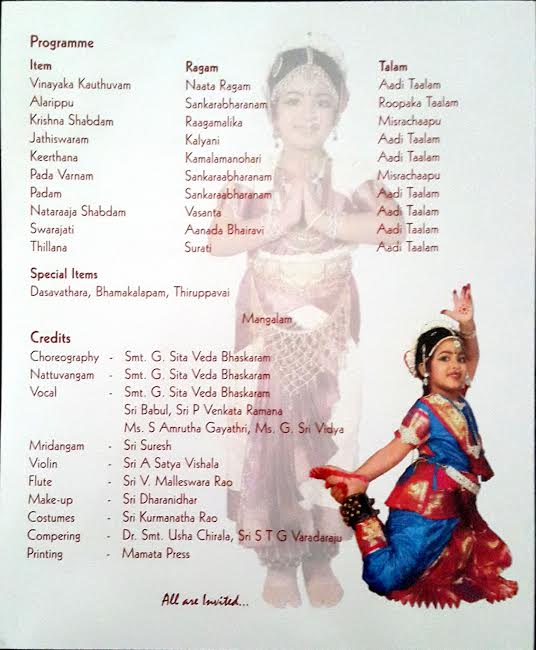 YOUNGEST TO PERFORM ARANGETRAM’, AT THE AGE OF FIVE. ( PUBLIC GRADUATION PERFORMANCE IN BHARATANATYAM )