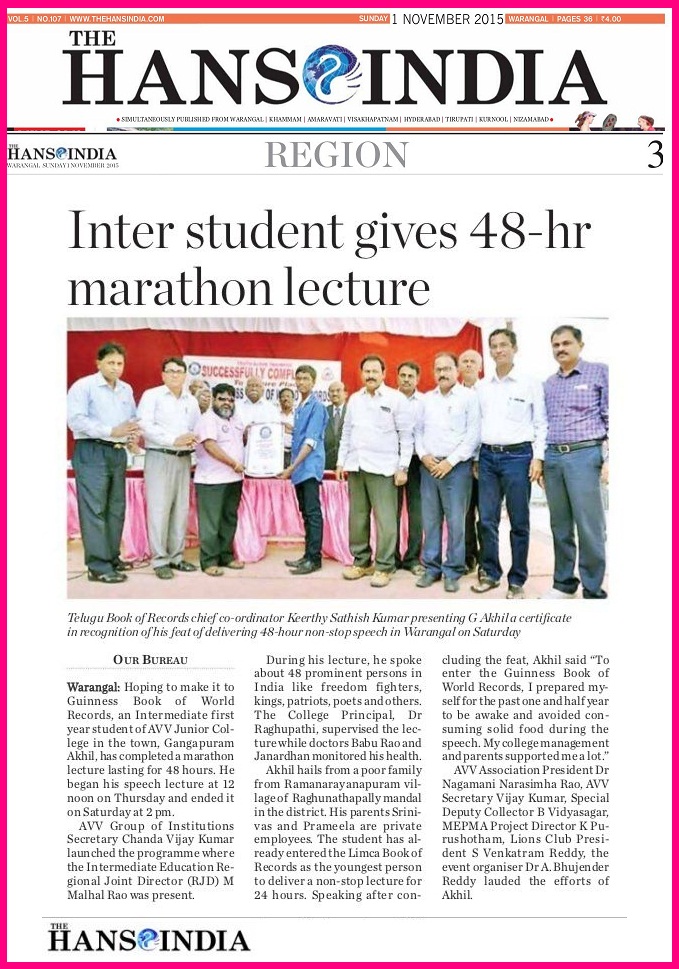 NON – STOP SPEECH FOR 48 HOURS BY INTER STUDENT